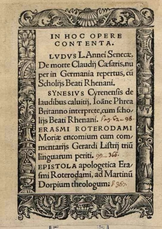 Eloge de la Folie verso page de titre BHS K 30