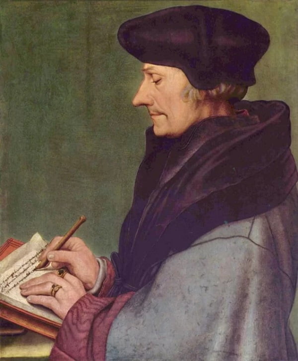 Portrait d'Erasme écrivant peint par Hans Holbein le Jeune 1523