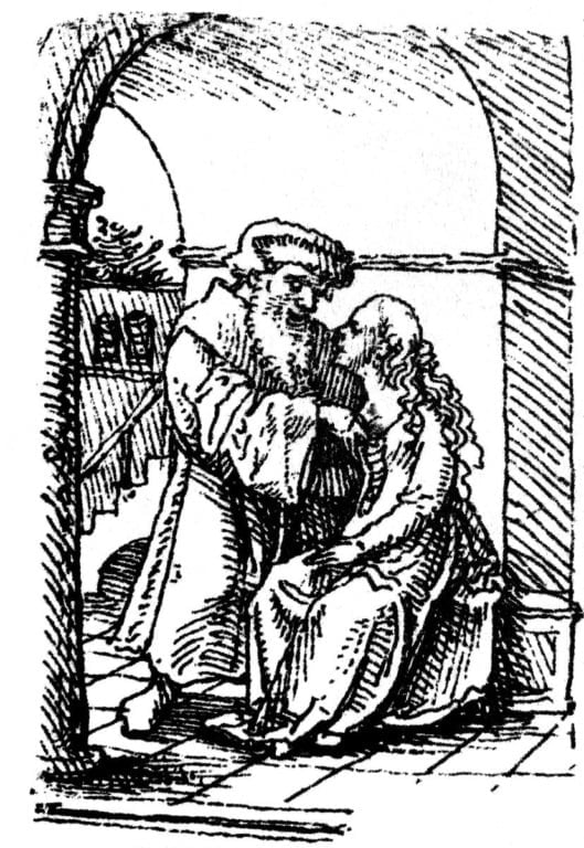 Illustration par les Holbein de l'Eloge de la Folie_Le philosophe stoïcien libidineux